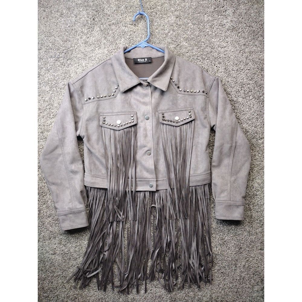 Blue B Collection Western Jacket Womens S Gray Cowgirl Rodeo Fringe Cowboy Studs
